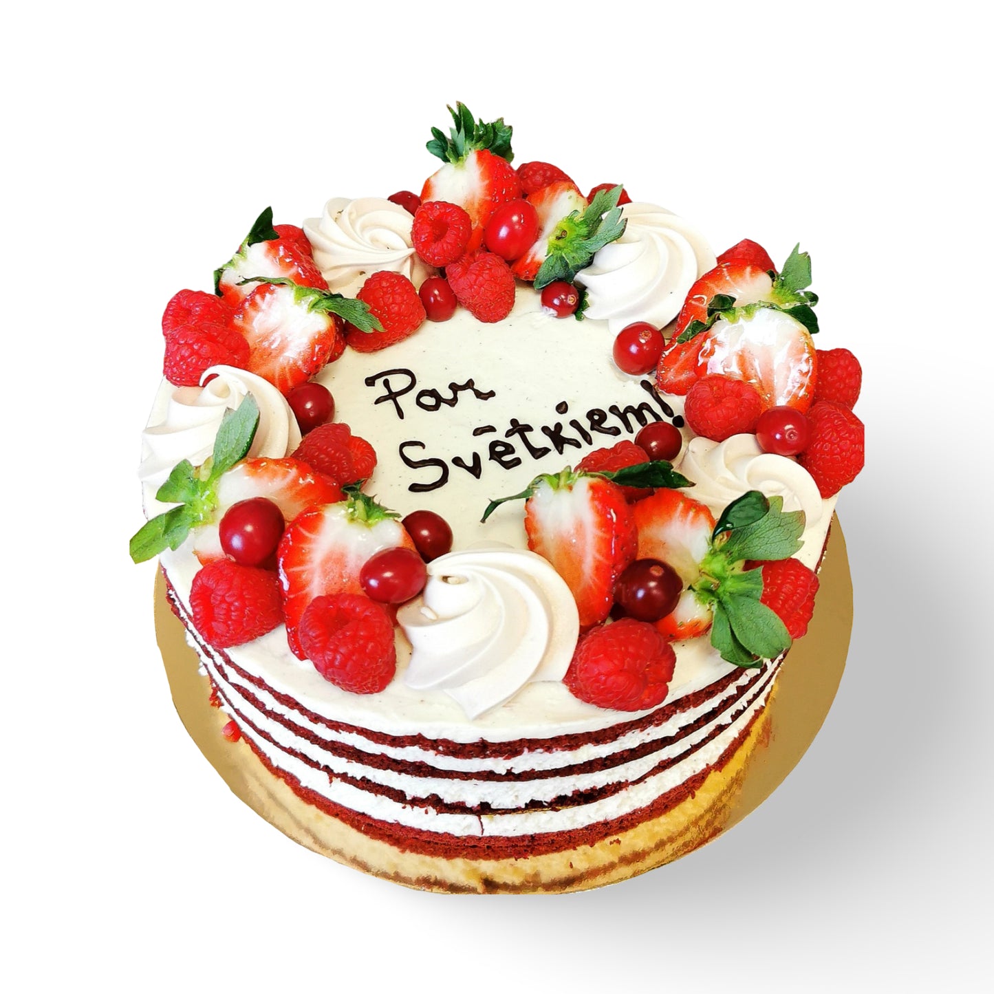 Sarkanā samta kūka ar ogu un bezē cepumu dekoru. red velvet Naked cake