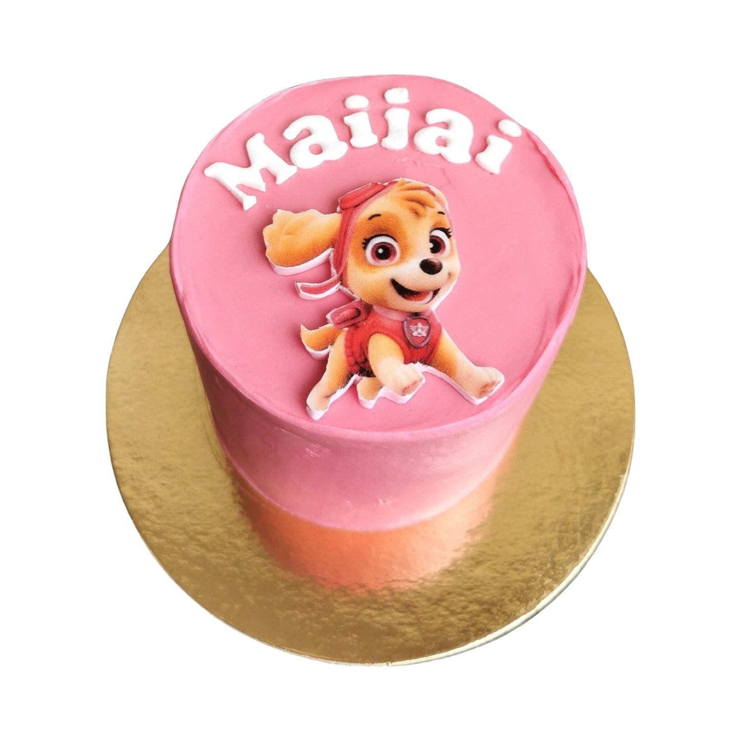 rozā kūka ar ķepu patruļas attēlu