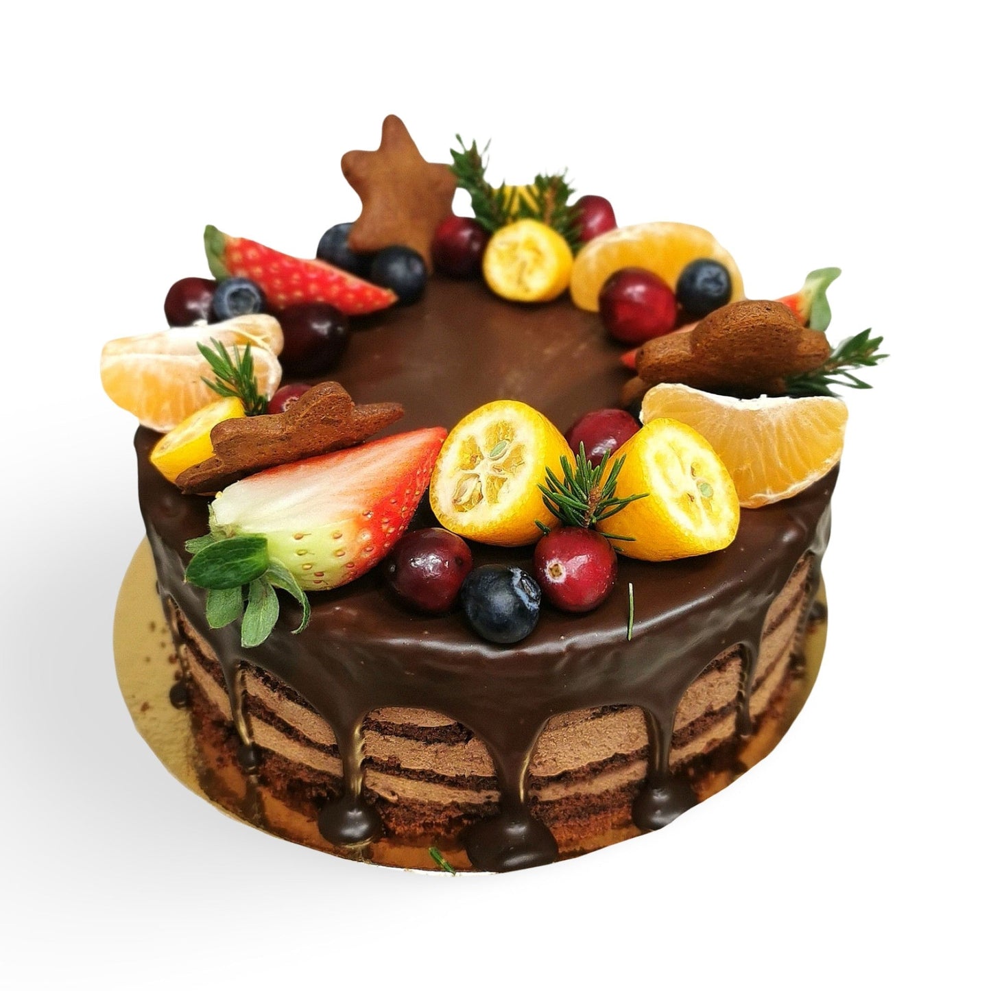 šokolādīga kūka ar ogu dekoru